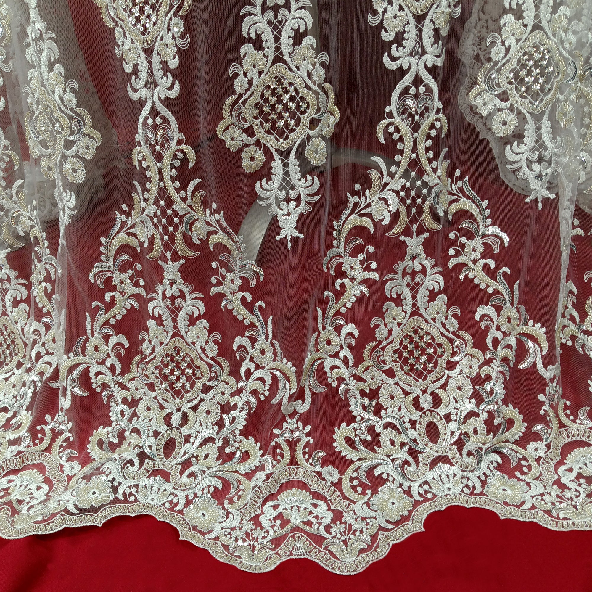 Beaded Lace Fabric Embroidered on 100% Polyester Net Mesh