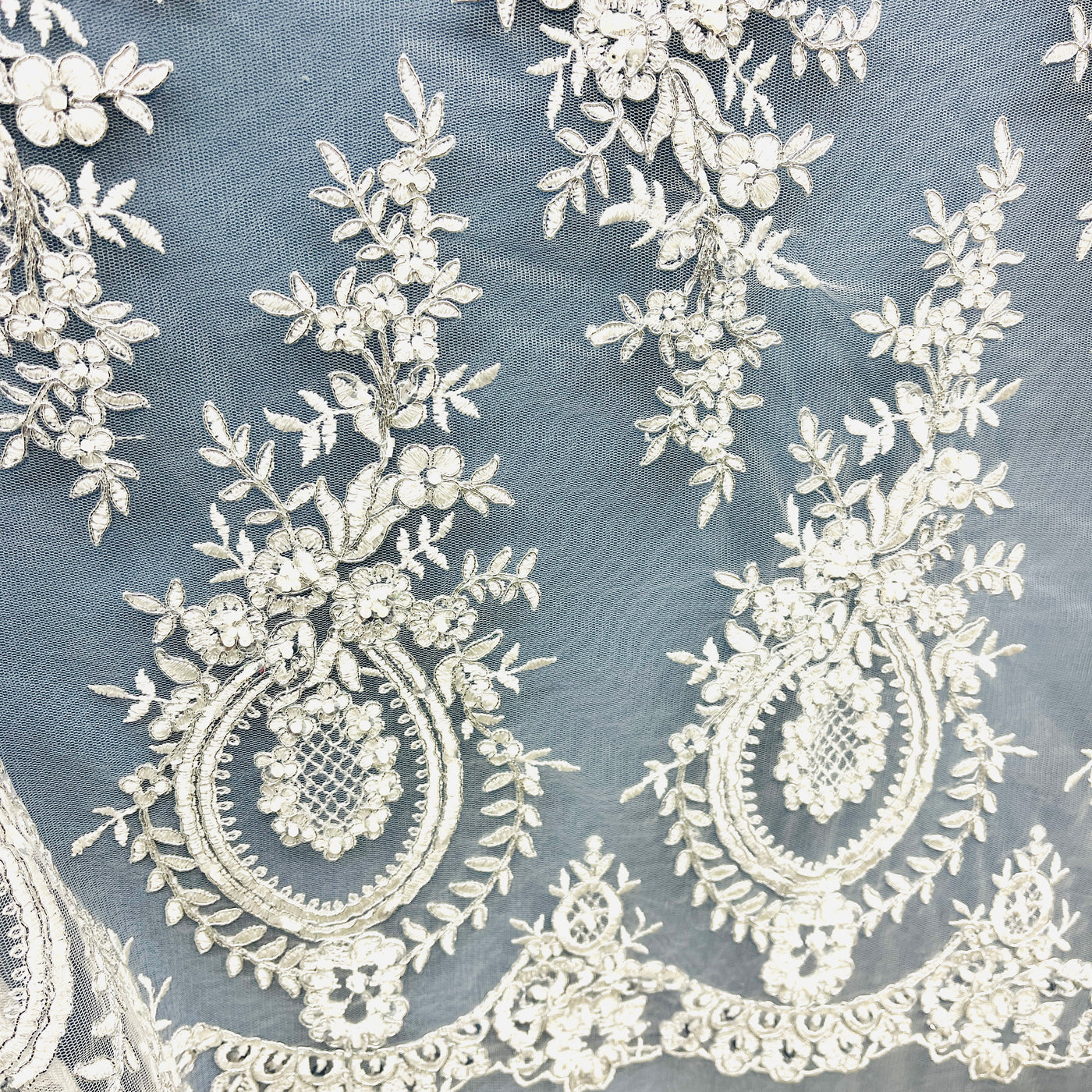 Beaded & Corded Lace Fabric Embroidered on 100% Polyester Net Mesh | Lace USA - 97055W-BPB