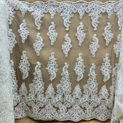 Beaded & Corded Bridal Lace Fabric Embroidered on 100% Polyester Net Mesh | Lace USA - GD-56320