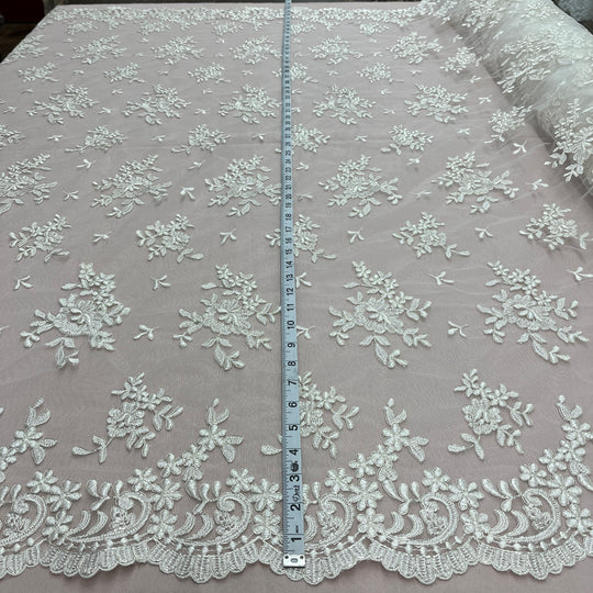 Corded Bridal Lace Fabric Embroidered on 100% Polyester Net Mesh | Lace USA - 91436W