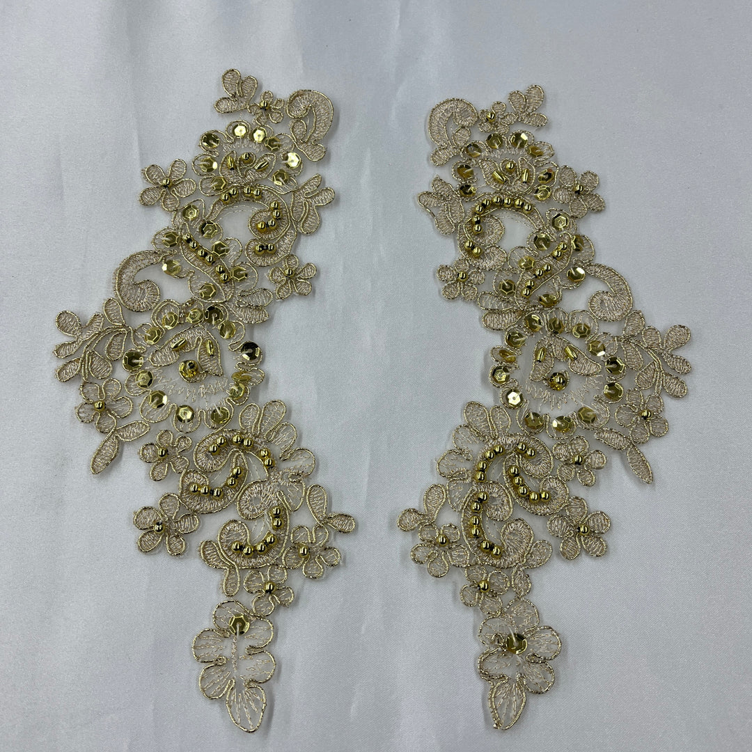 Beaded & Corded Floral Lace Applique Embroidered on 100% Polyester | Lace USA - KZ-25-HB