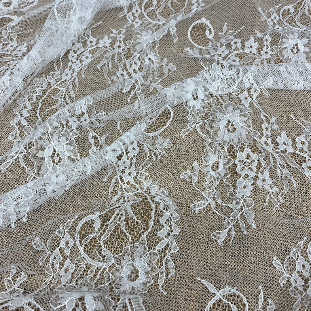 Chantilly Embroidered Lace Fabric with Eyelash Scallop | Lace USA - 68122W