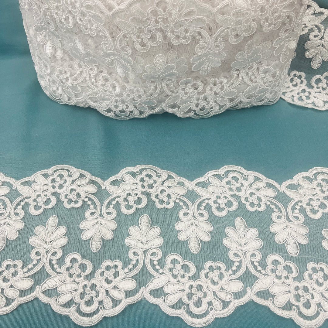 Corded Double Sided Lace Trimming Embroidered on 100% Polyester Net Mesh | Lace USA - 95967W/2