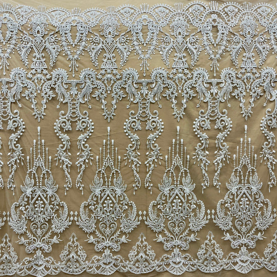 Beaded Lace Fabric Embroidered on 100% Polyester Net Mesh | Lace USA - GD-237189 Antique Silver