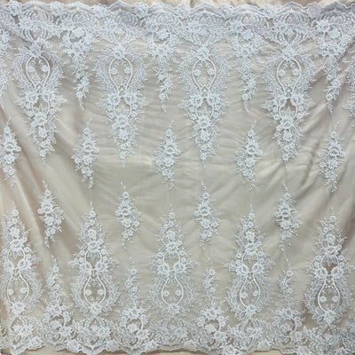 Beaded & Corded Bridal Lace Fabric Embroidered on 100% Polyester Net Mesh | Lace USA - GD-55619