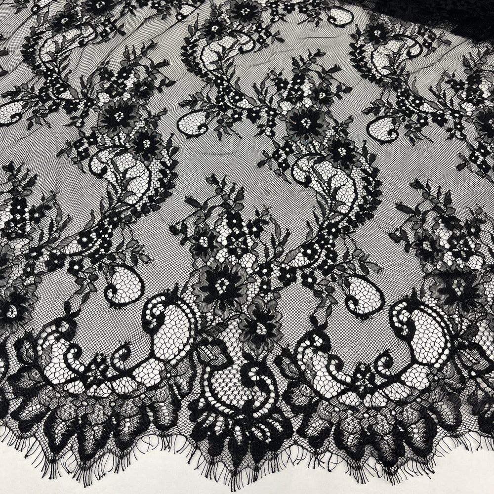 Chantilly Embroidered Lace Fabric with Eyelash Scallop | Lace USA - 68122W