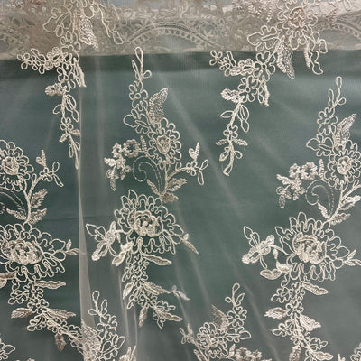 Corded Bridal Lace Fabric Embroidered on 100% Polyester Net Mesh | Lace USA - 96979W