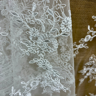 Corded Bridal Lace Fabric Embroidered on 100% Polyester Net Mesh | Lace USA -96788W