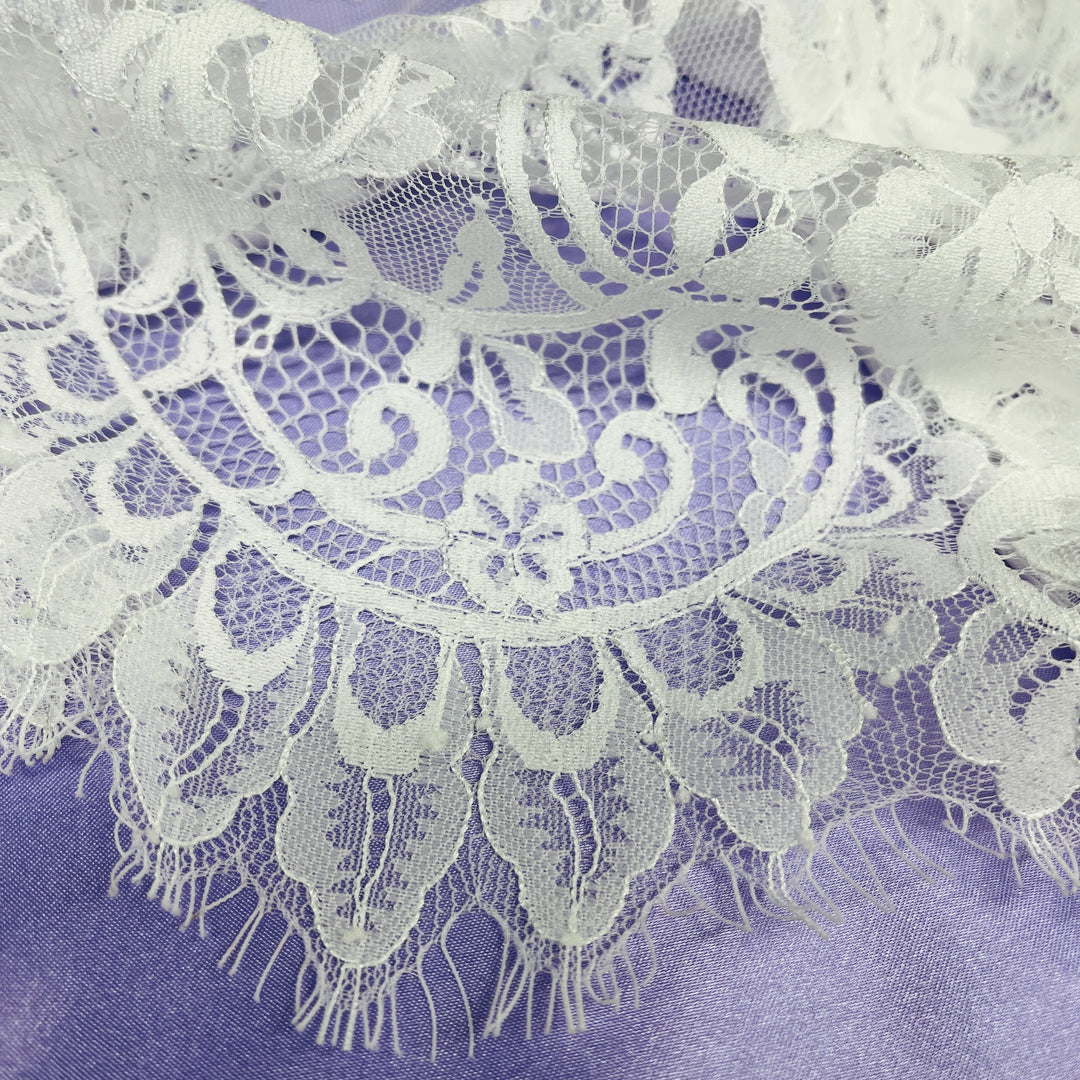 Chantilly Embroidered Lace Fabric with Eyelash Scallop | Lace USA - 68126W