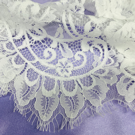 Chantilly Embroidered Lace Fabric with Eyelash Scallop | Lace USA - 68126W