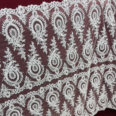 Corded Bridal Lace Fabric Embroidered on 100% Polyester Net Mesh | Lace USA - 97055W