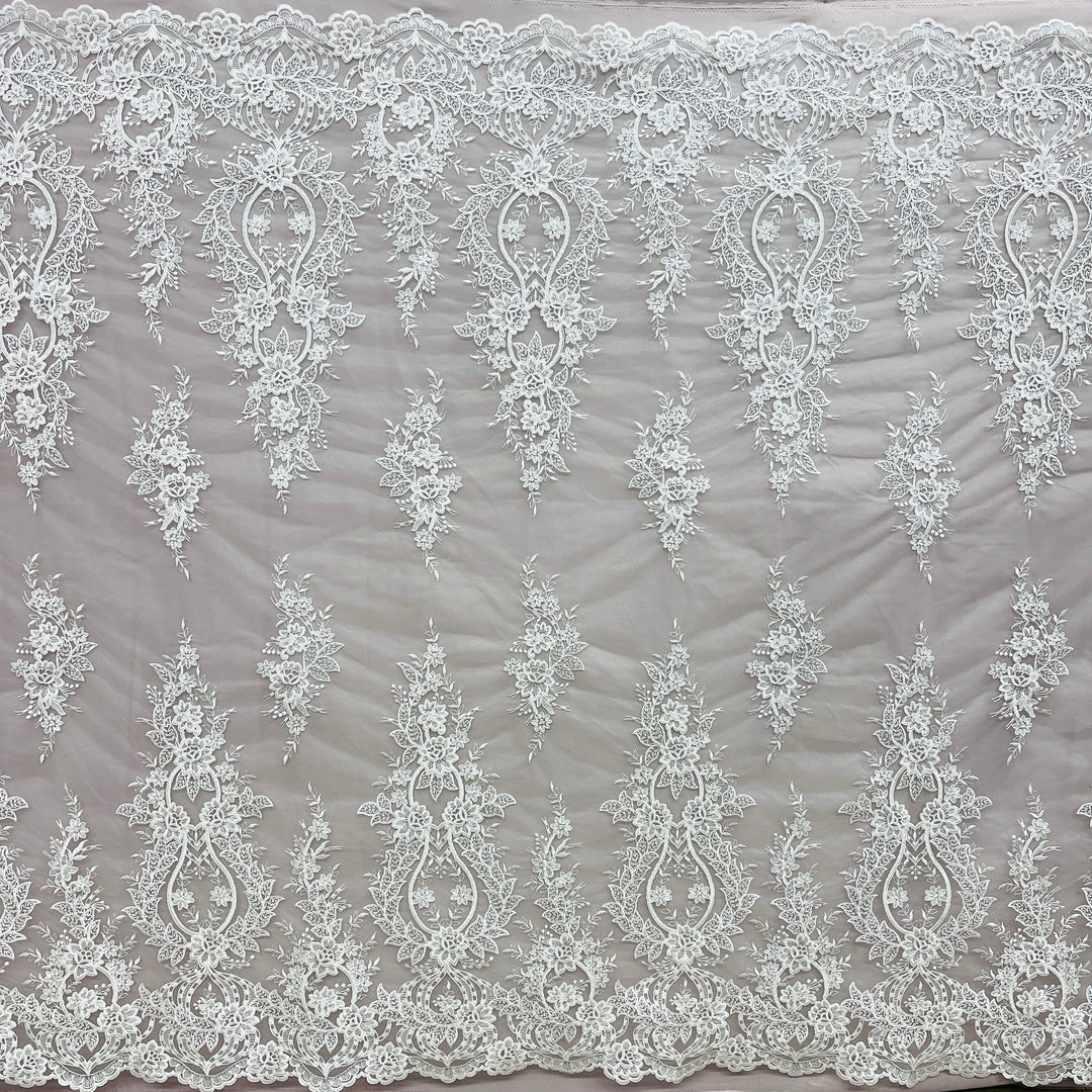 Corded Bridal Lace Fabric Embroidered on 100% Polyester Net Mesh | Lace USA - 97163W