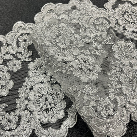 Corded Double Sided Lace Trimming Embroidered on 100% Polyester Net Mesh | Lace USA - 97127W/2