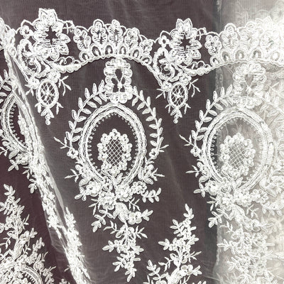 Beaded & Corded Lace Fabric Embroidered on 100% Polyester Net Mesh | Lace USA - 97055W-BPB