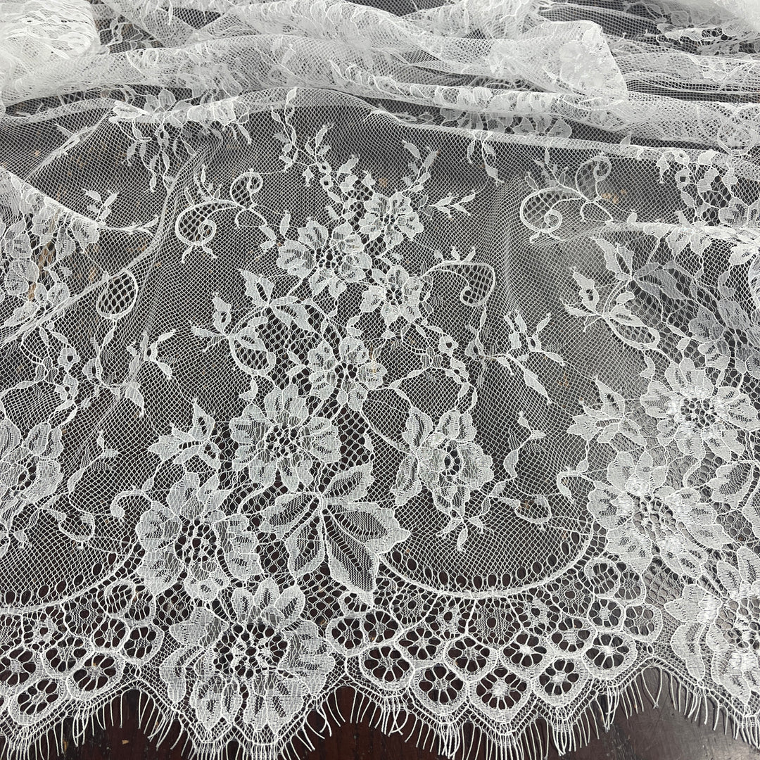 Chantilly Embroidered Lace Fabric with Eyelash Scallop | Lace USA - 68125W