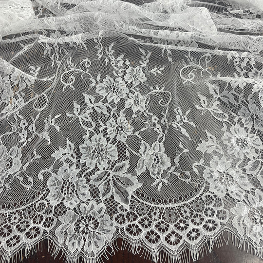 Chantilly Embroidered Lace Fabric with Eyelash Scallop | Lace USA - 68125W