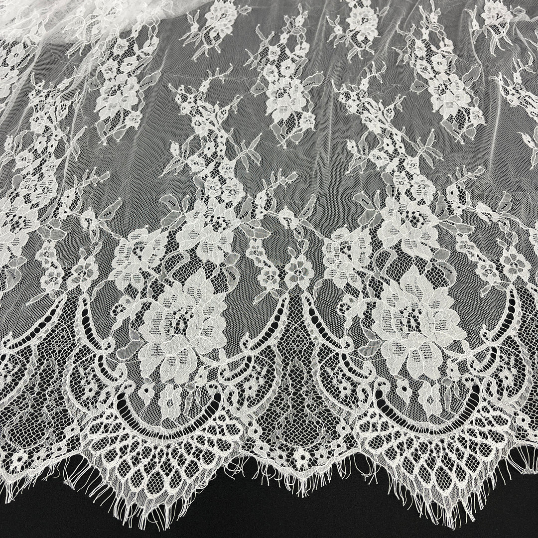 Chantilly Embroidered Lace Fabric with Eyelash Scallop | Lace USA - 68132W