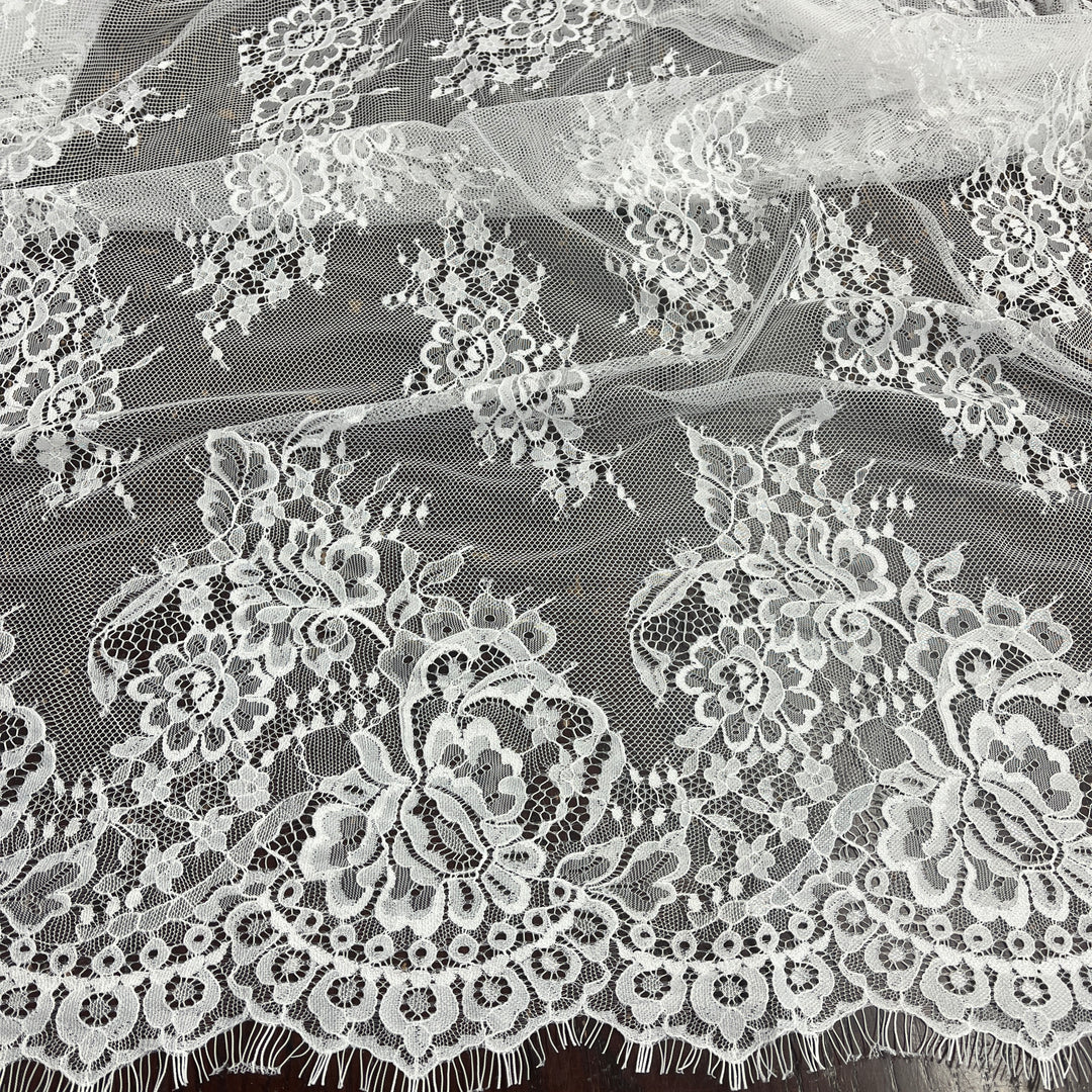 Chantilly Embroidered Lace Fabric with Eyelash Scallop | Lace USA - 68127W