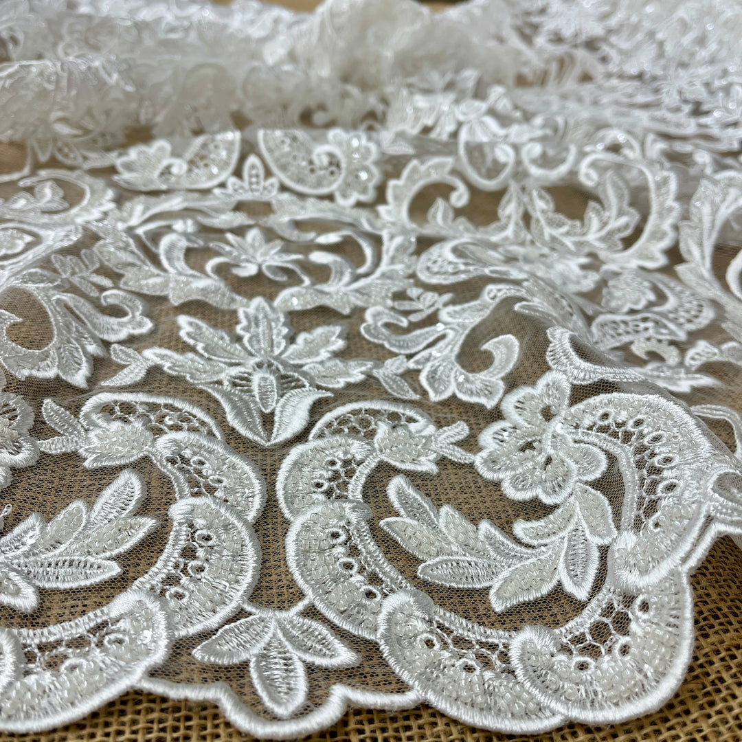 Beaded Lace Fabric Embroidered on 100% Polyester Net Mesh | Lace USA - GD-52732