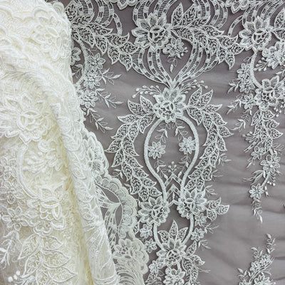 Corded Bridal Lace Fabric Embroidered on 100% Polyester Net Mesh | Lace USA - 97163W