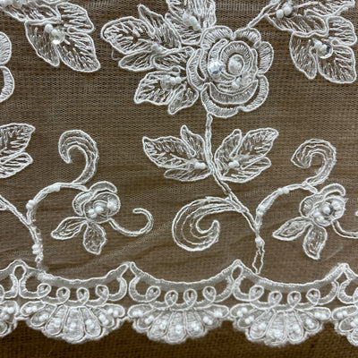 Beaded & Corded Bridal Lace Fabric Embroidered on 100% Polyester Net Mesh | Lace USA - 95042W-BP