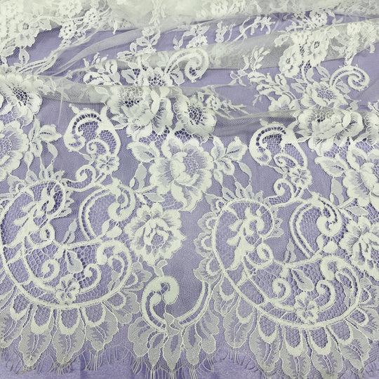 Chantilly Embroidered Lace Fabric with Eyelash Scallop | Lace USA - 68126W