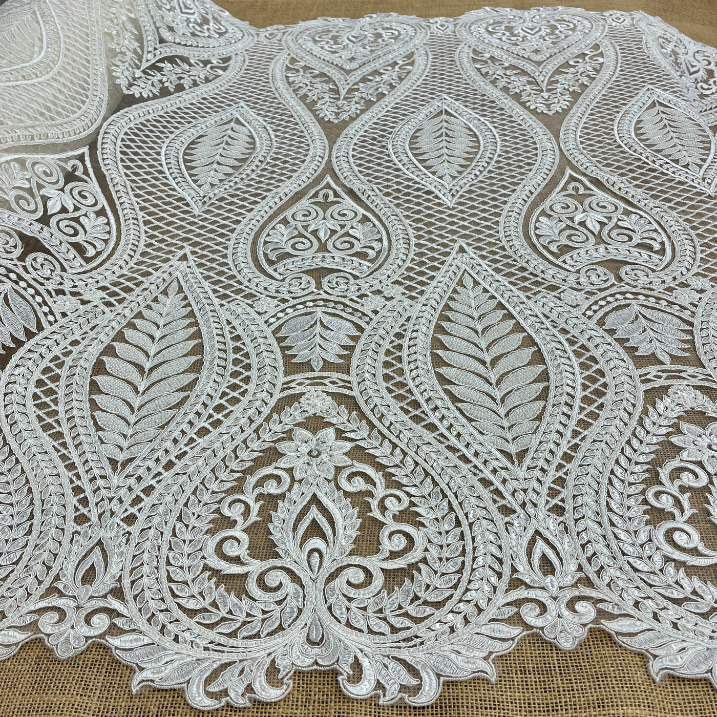 Beaded & Corded Bridal Lace Fabric Embroidered on 100% Polyester Net Mesh | Lace USA - GD-52927