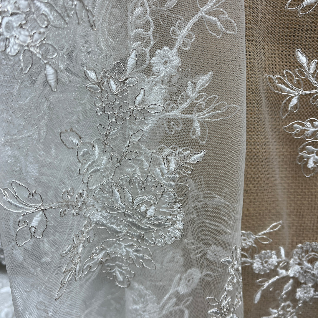 Corded Bridal Lace Fabric Embroidered on 100% Polyester Net Mesh | Lace USA -96788W