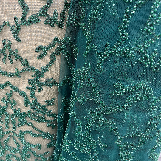 Beaded Lace Fabric Embroidered on 100% Polyester Net Mesh | Lace USA - GD-2915