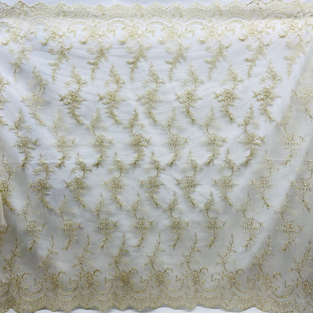 Corded Bridal Lace Fabric Embroidered on 100% Polyester Net Mesh | Lace USA - 96979W