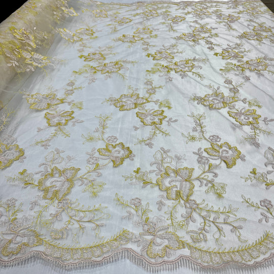 Lace Fabric Embroidered on 100% Polyester Net Mesh | Lace USA - 42092W