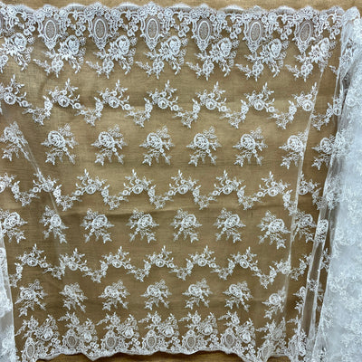 Corded Bridal Lace Fabric Embroidered on 100% Polyester Net Mesh | Lace USA -96788W