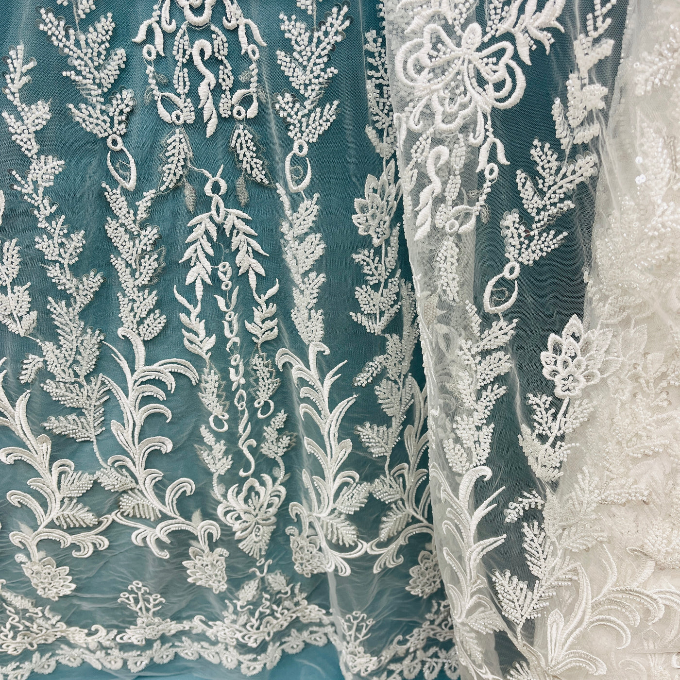 Beaded Lace Fabric Embroidered on 100% Polyester Net Mesh | Lace USA - GD-237303