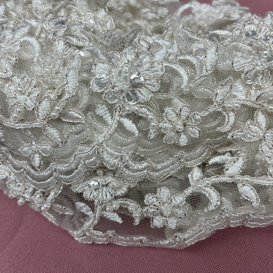 Beaded & Corded Lace Trimming Embroidered on 100% Polyester | Lace USA - 95913N-BP