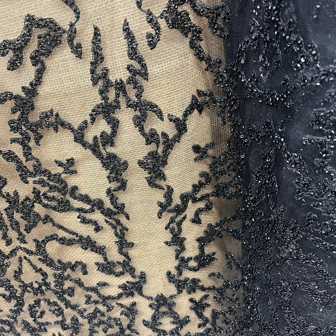 Beaded Lace Fabric Embroidered on 100% Polyester Net Mesh | Lace USA - GD-2915