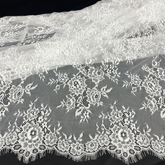 Chantilly Embroidered Lace Fabric with Eyelash Scallop | Lace USA - 68139W