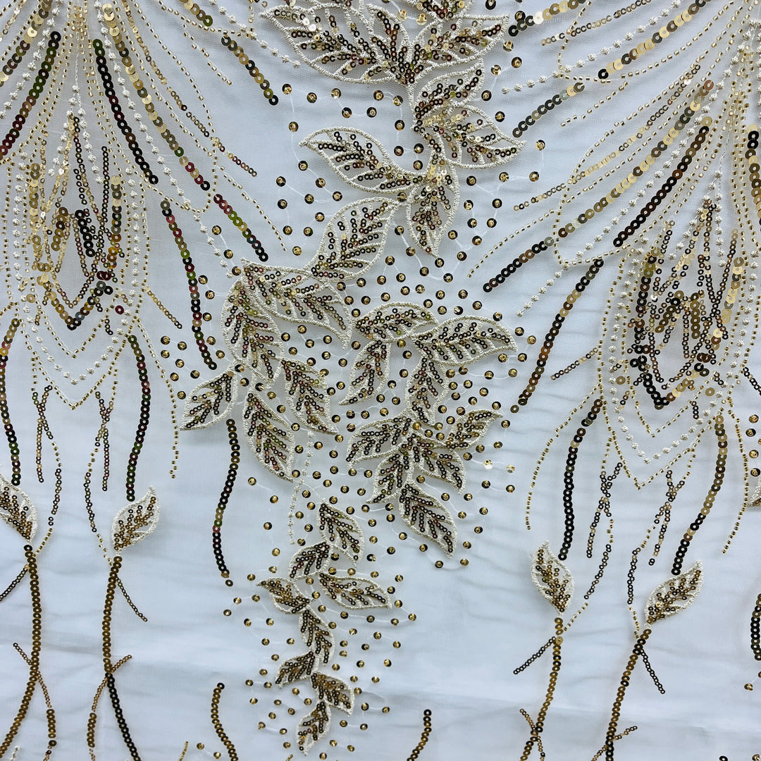 Beaded & Sequined Lace Fabric Embroidered on 100% Polyester Net Mesh | Lace USA - GD-2918