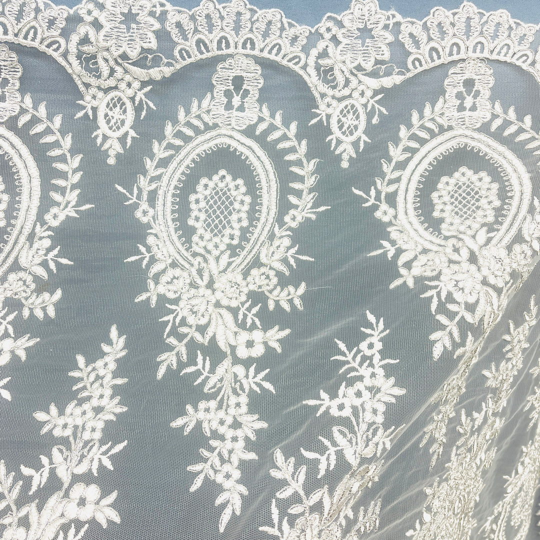 Corded Bridal Lace Fabric Embroidered on 100% Polyester Net Mesh | Lace USA - 97055W