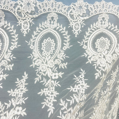 Corded Bridal Lace Fabric Embroidered on 100% Polyester Net Mesh | Lace USA - 97055W