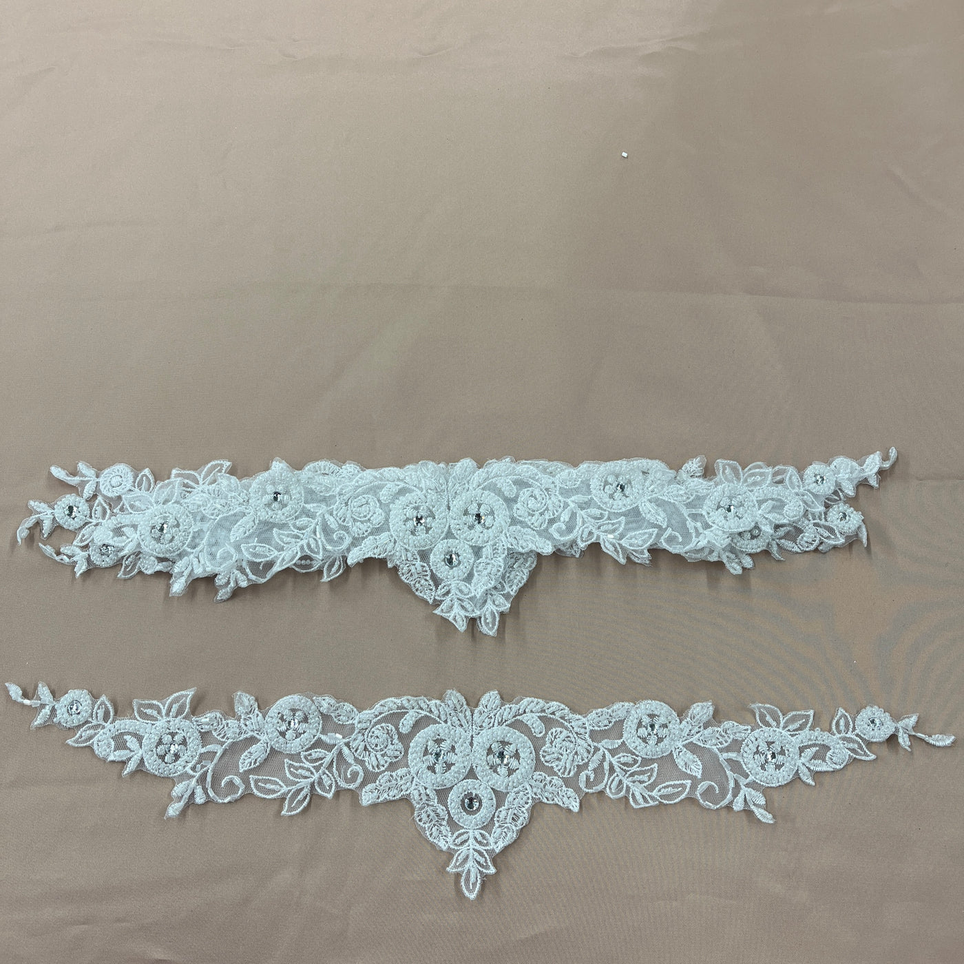 Beaded Lace Applique Embroidered on 100% Polyester Net Mesh | Lace USA - 20008W-BP