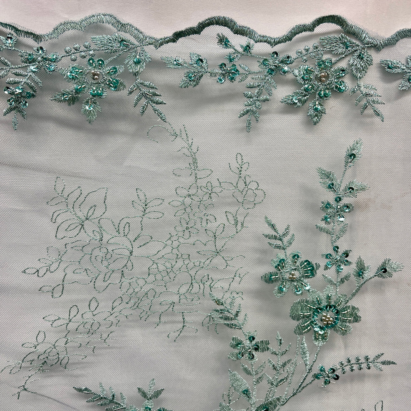 Beaded Floral Lace Fabric Embroidered on 100% Polyester Net Mesh | Lace USA - GD-18614