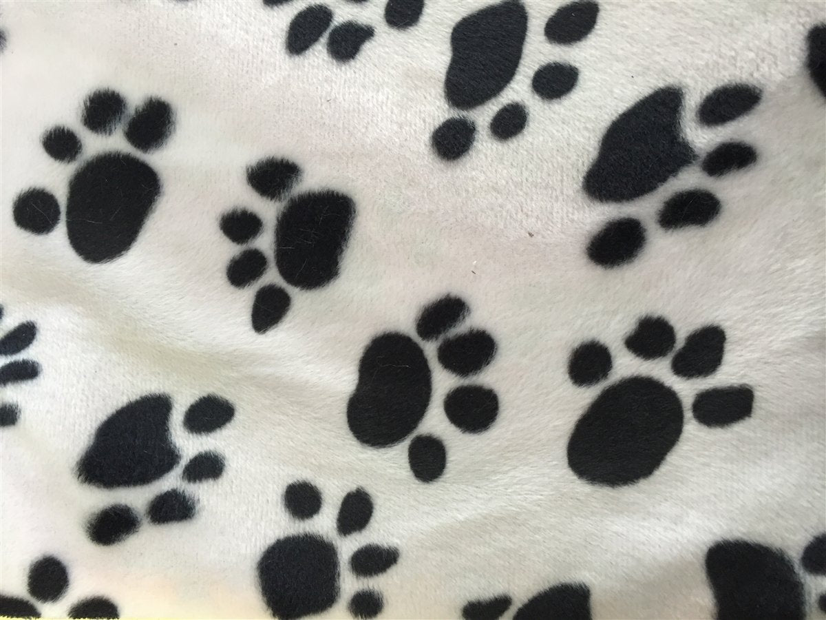 Black White Puppy Paw Print Faux Fur