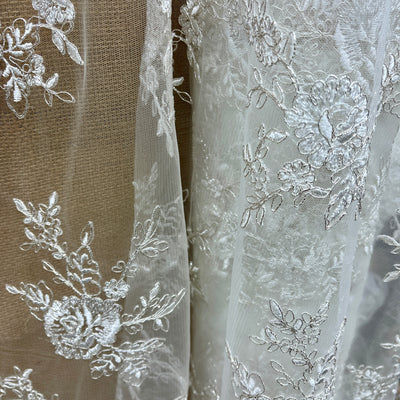 Corded Bridal Lace Fabric Embroidered on 100% Polyester Net Mesh | Lace USA -96788W