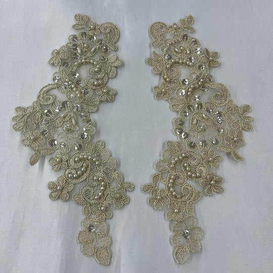 Beaded & Corded Floral Lace Applique Embroidered on 100% Polyester | Lace USA - KZ-25-HB