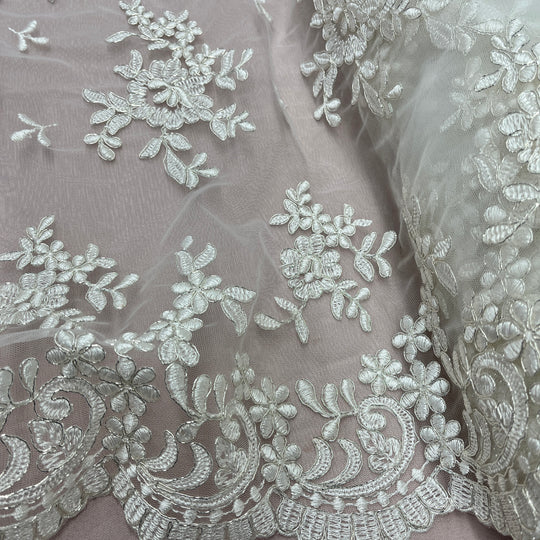 Corded Bridal Lace Fabric Embroidered on 100% Polyester Net Mesh | Lace USA - 91436W