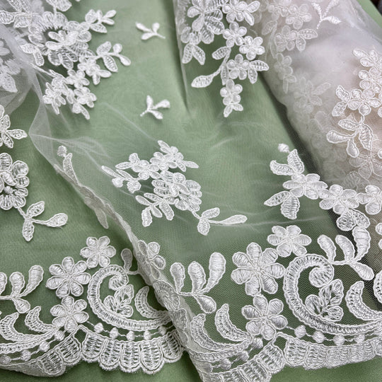 Corded Bridal Lace Fabric Embroidered on 100% Polyester Net Mesh | Lace USA - 91436W