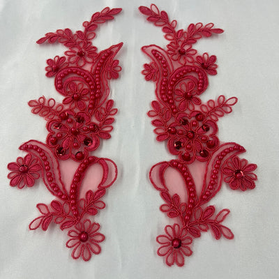 Beaded & Corded Floral Lace Applique Embroidered on 100% Polyester | Lace USA - KZ-67