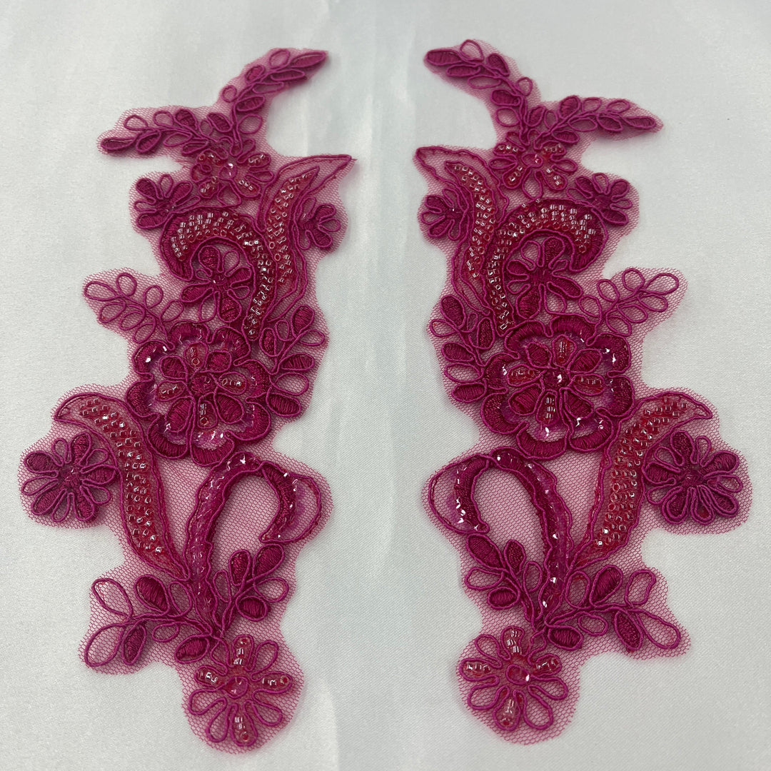 Beaded & Corded Floral Lace Applique Embroidered on 100% Polyester | Lace USA - KZ-67