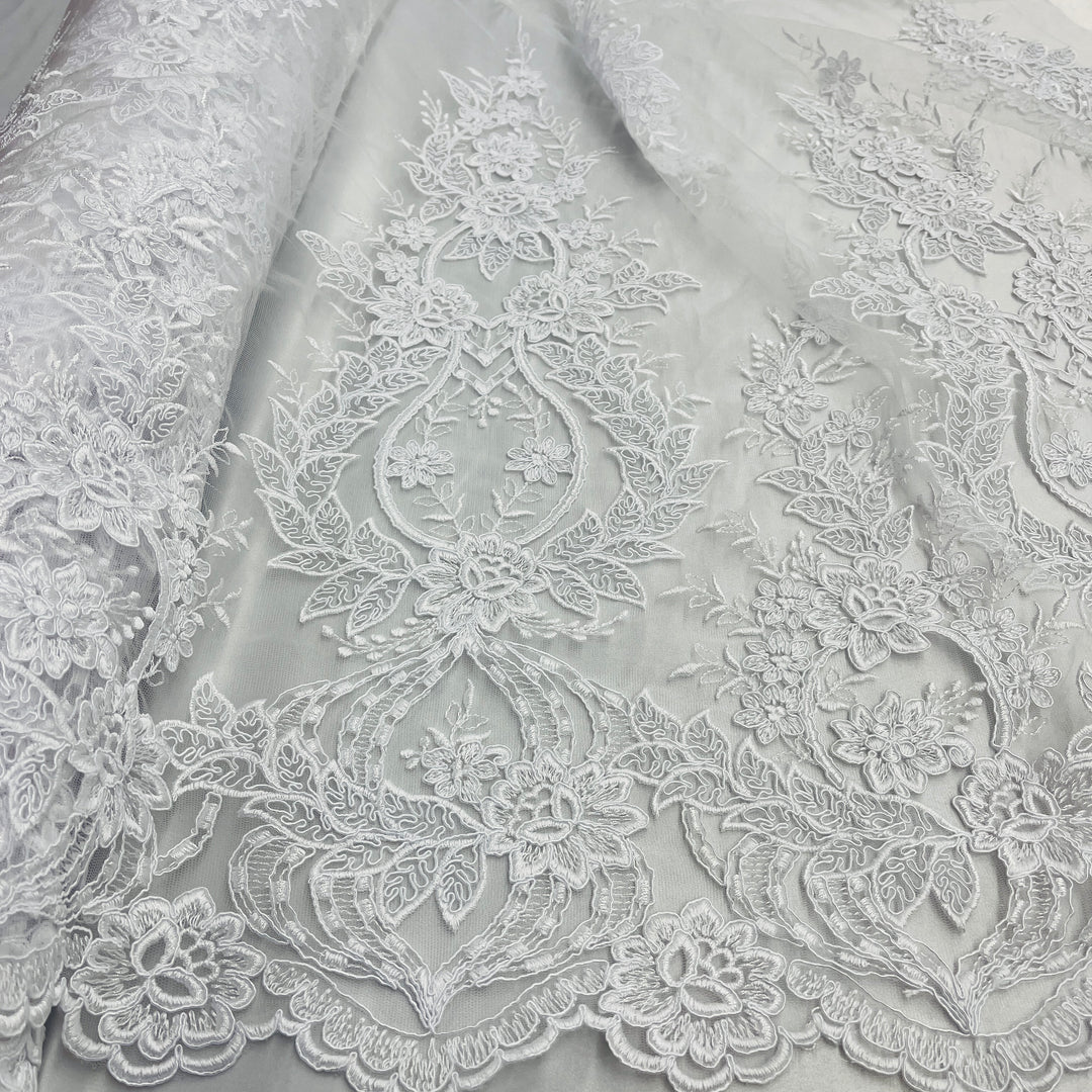 Corded Bridal Lace Fabric Embroidered on 100% Polyester Net Mesh | Lace USA - 97163W