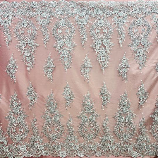 Corded Bridal Lace Fabric Embroidered on 100% Polyester Net Mesh | Lace USA - 97163W